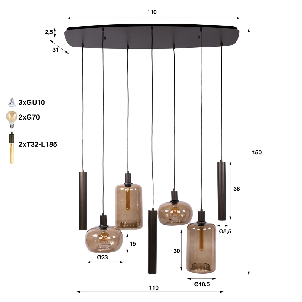 Moderne hanglamp Serene 7-lichts sienna bruin Lyora 8716803514812