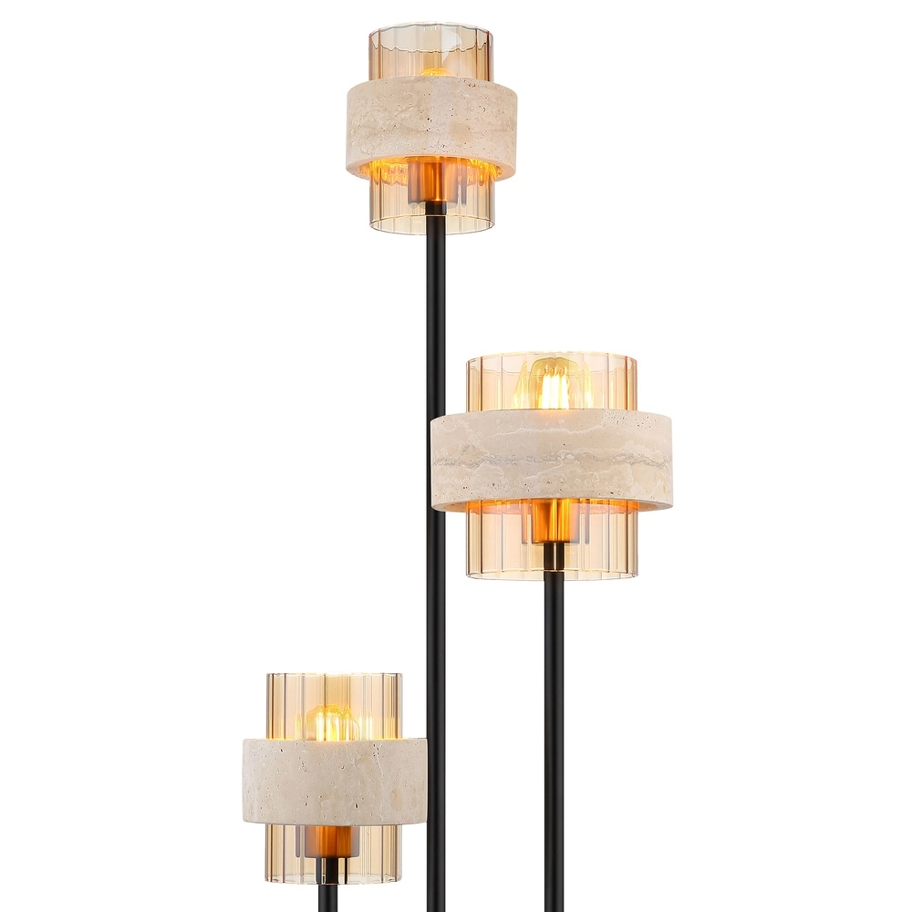 3-lichts vloerlamp Daren zwart met marmer Globo 9007371580675