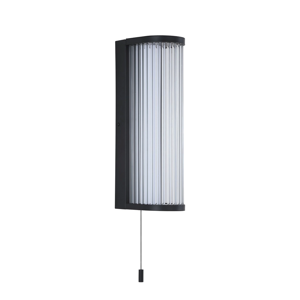 Moderne wandlamp Rue zwart met ribbel glas Searchlight 5,05342E+12