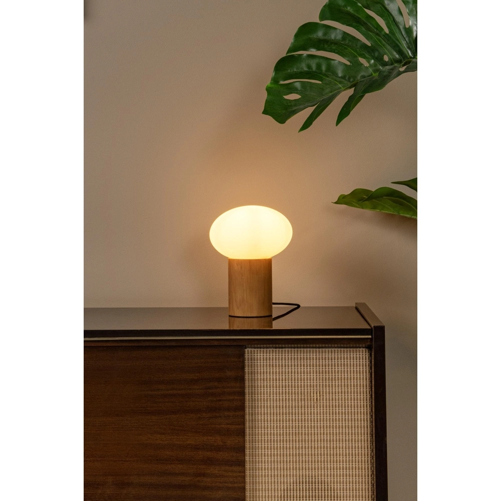 Scandinavische tafellamp Birtle hout met wit Lucide 5411212051721