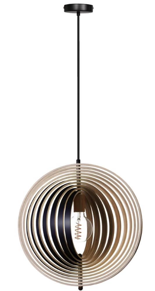 Desing hanglamp Woody zwart met hout Ø 43,5cm