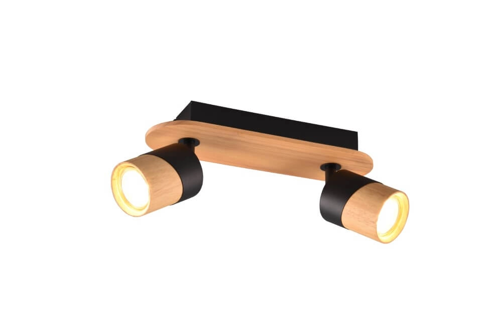Plafondlamp hout met zwart Aruni 2-lichts Trio 4017807562217