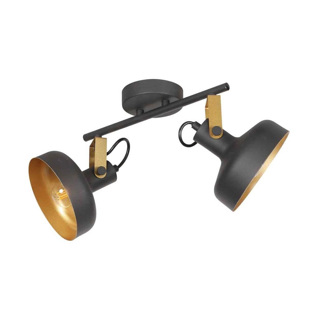 Plafondlamp Prato zwart met goud 2-lichts