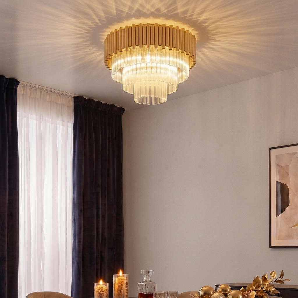 Plafondlamp Magnolia goud met kristal Ø 50cm