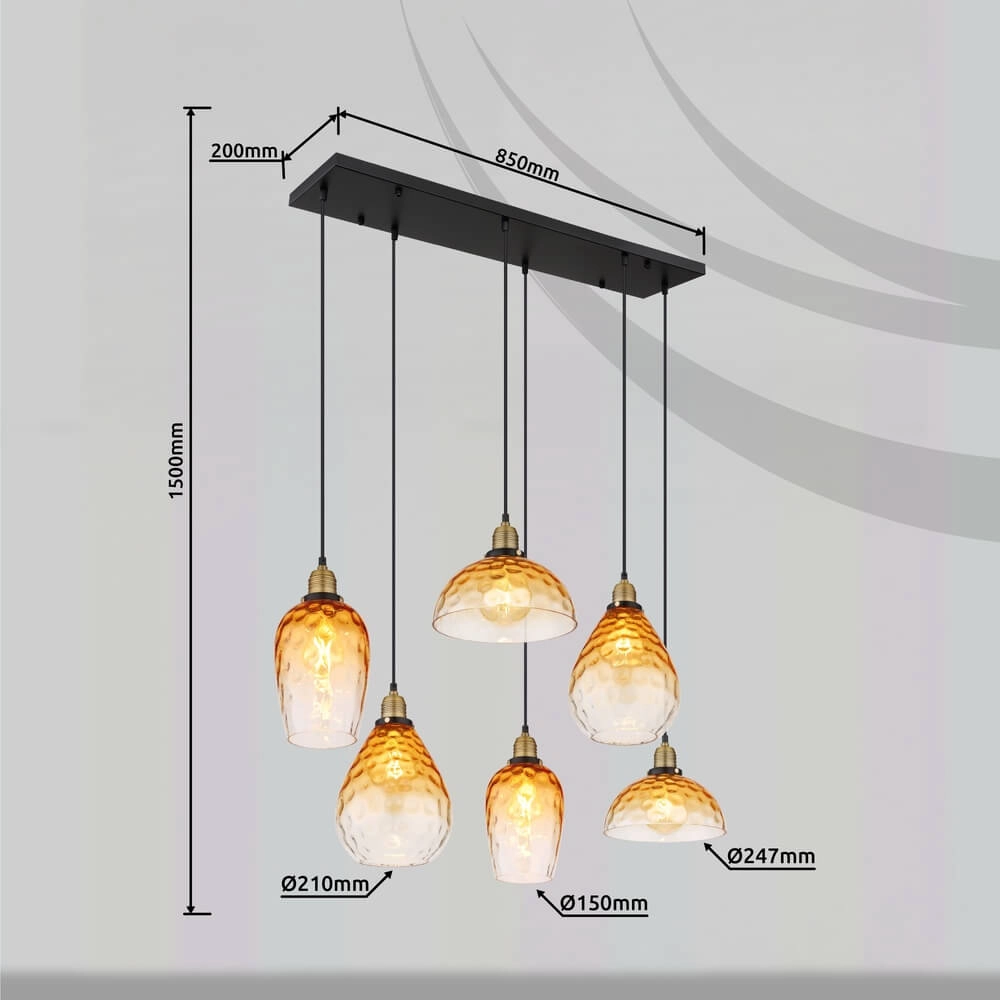 6-lichts hanglamp Salvy amber glas honinggraat Globo 9007371445608