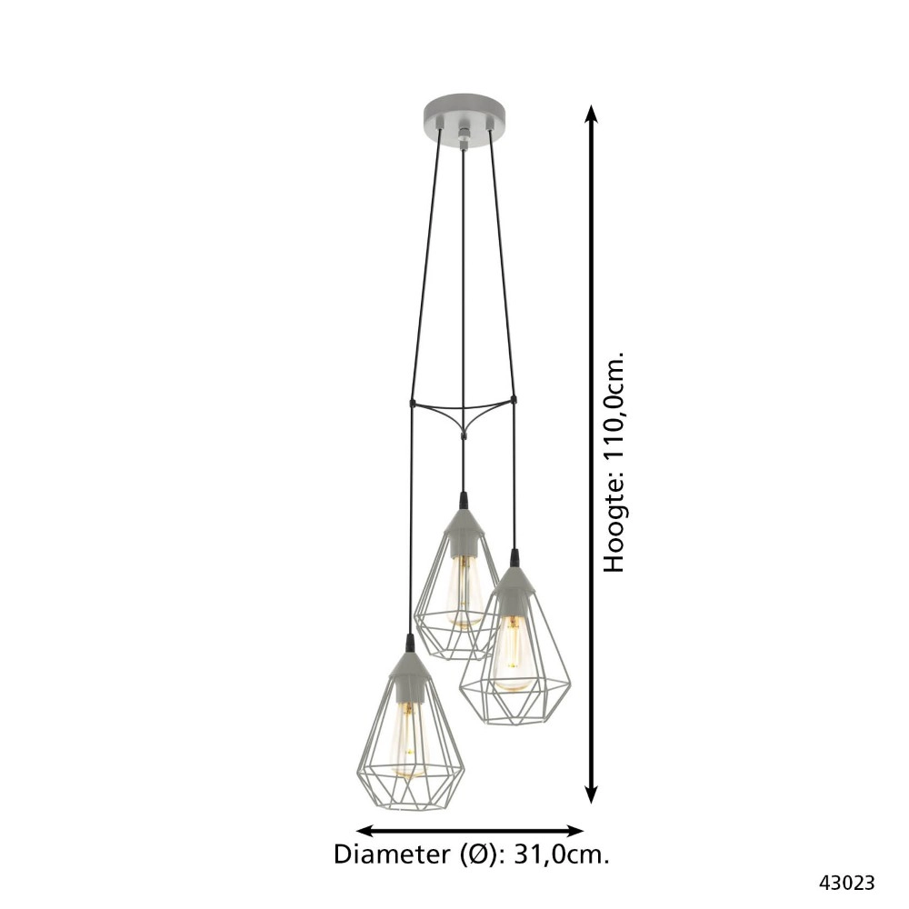 Grijze hanglamp Tarbes 3-lichts Eglo 9002759430238