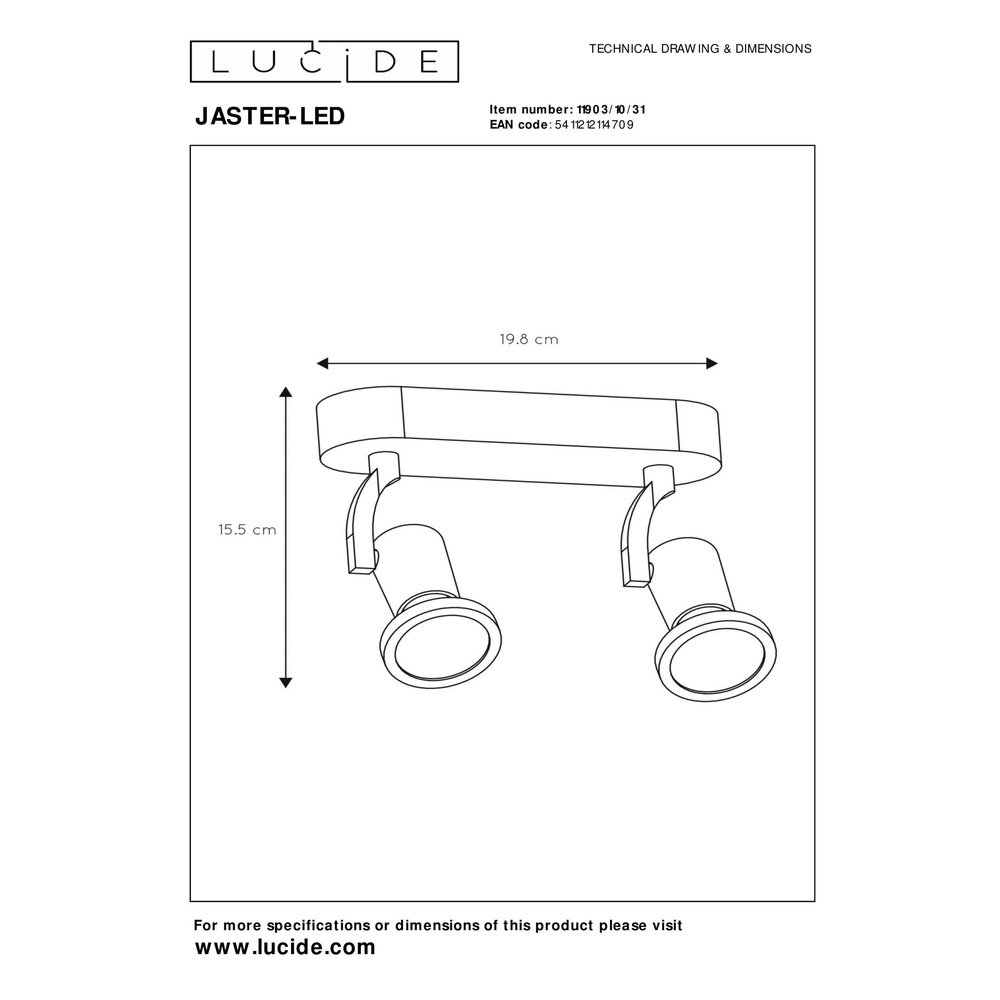 Plafondlamp Jaster-Led 2-lichts wit Lucide 5411212114709