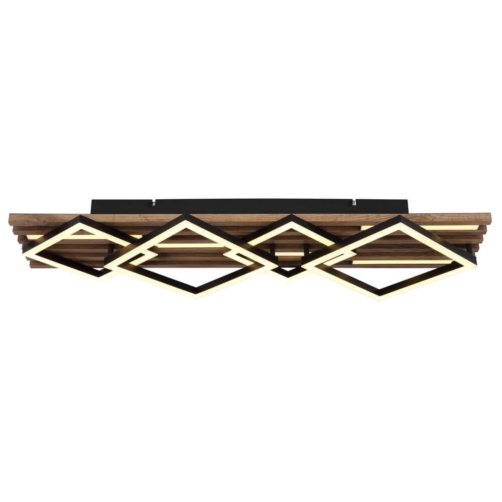 Plafondlamp Obrien zwart met hout 4-lichts Globo 9007371518302