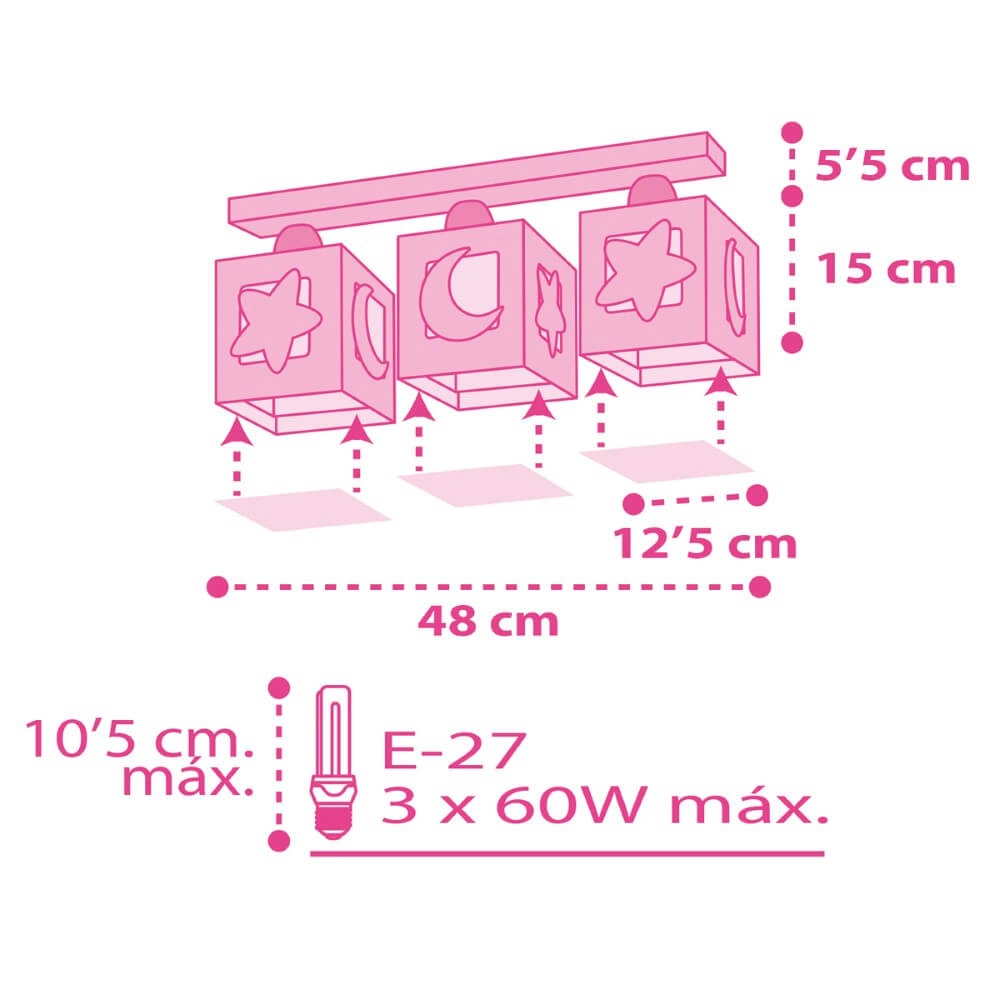 Kinderkamer plafondlamp Moonlight 3-lichst soft roze Dalber 8420406000411