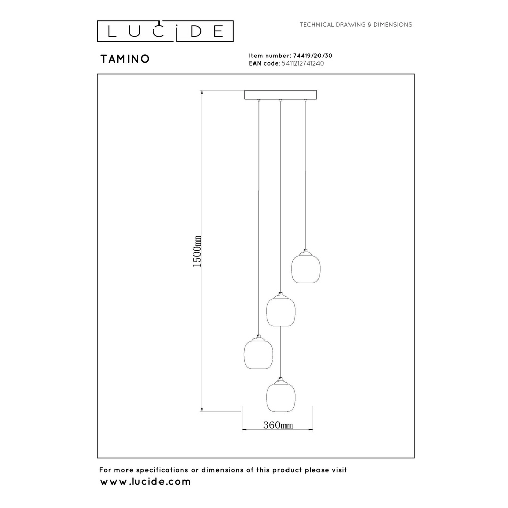 4-lichts hanglamp Tamino zwart Lucide 5411212741240