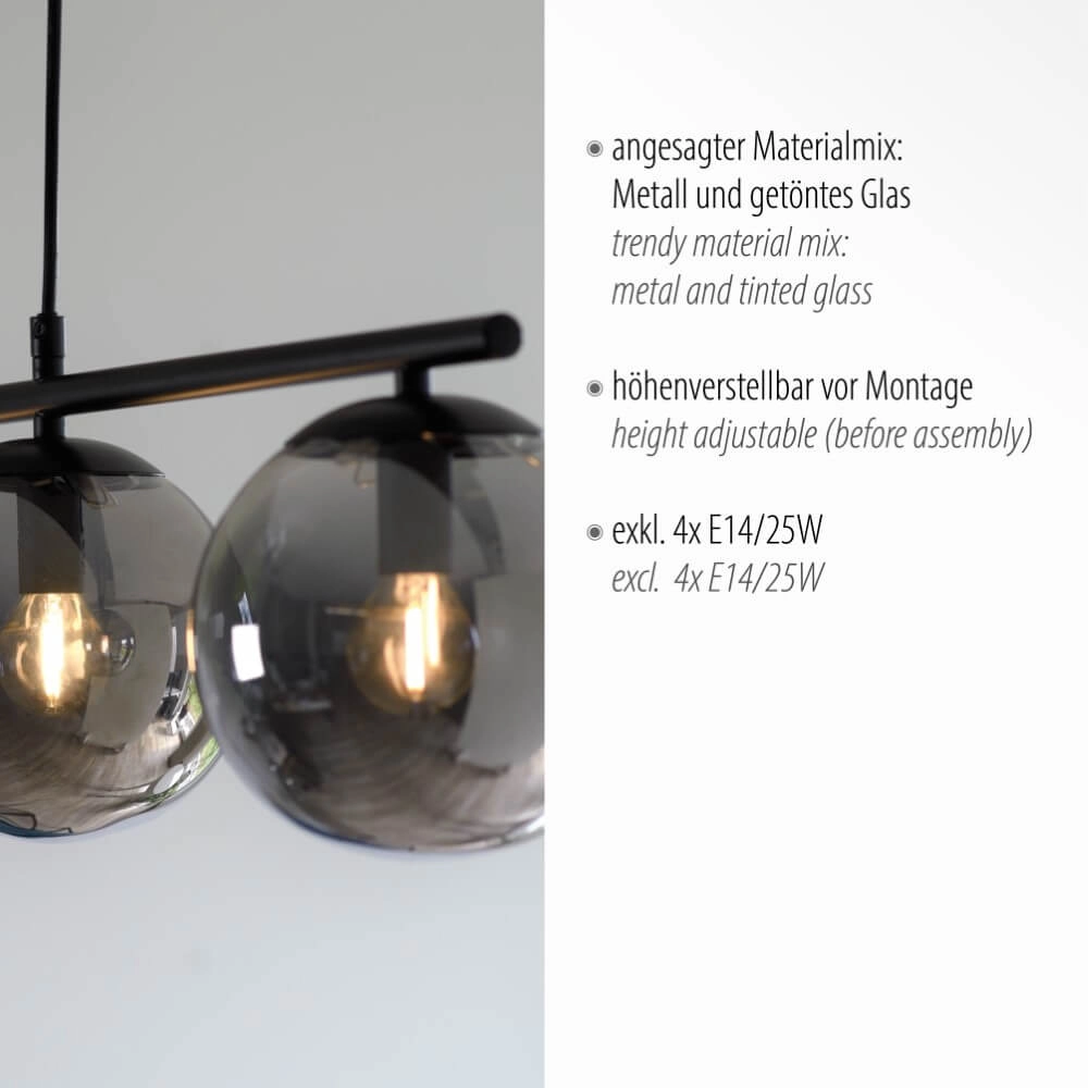 Zwarte hanglamp Big Widow 4-lichts Just Light 4043689988395