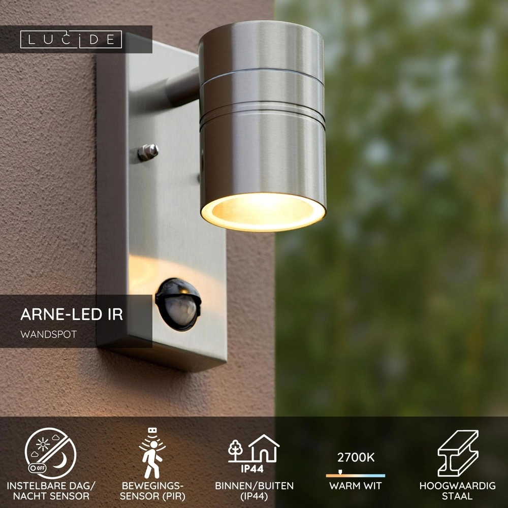 Wandspot Arne-Led Ir down chroom met sensor Lucide 5411212143846