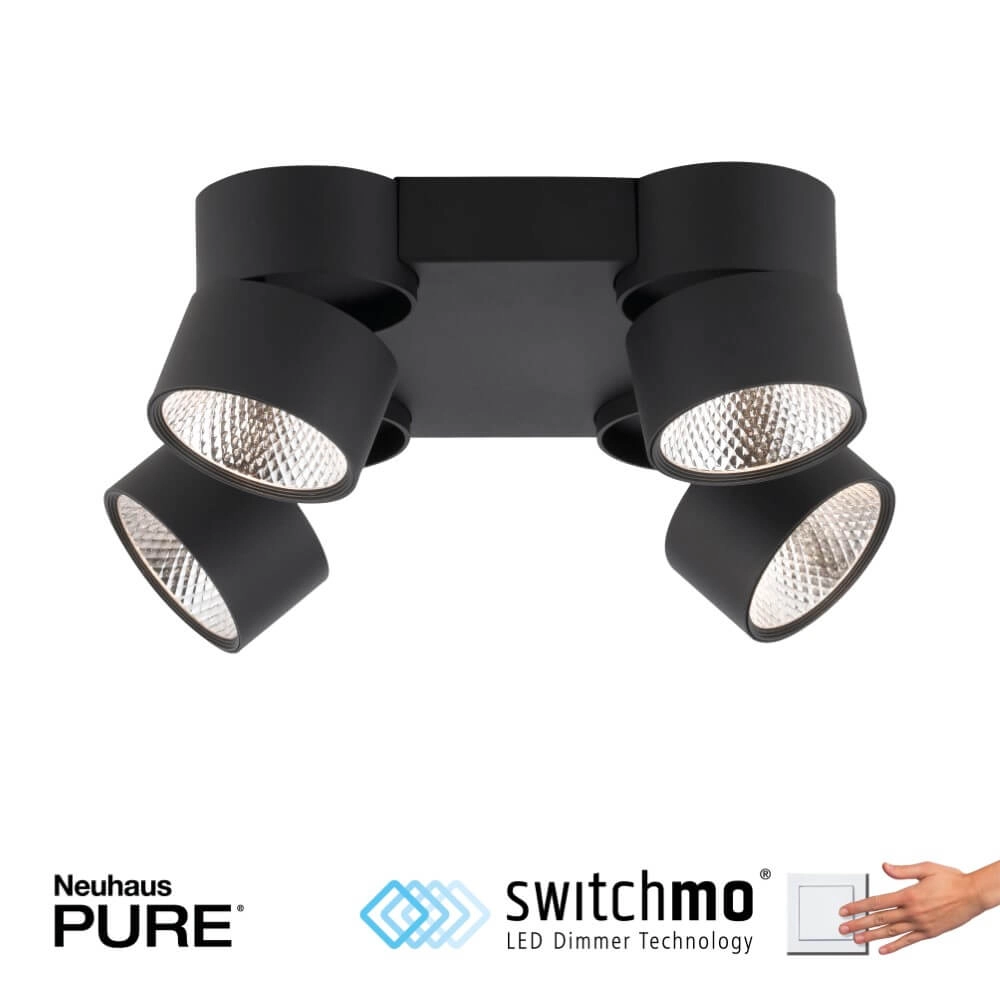 Plafondlamp Pure Nola 4-lichts zwart Paul Neuhaus 4012248372012