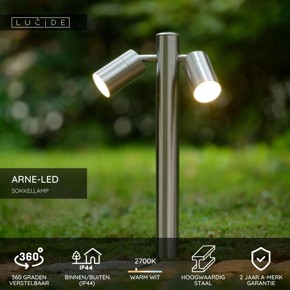 Tuinlamp Arne-Led 2-lichts chroom Lucide 5411212143839
