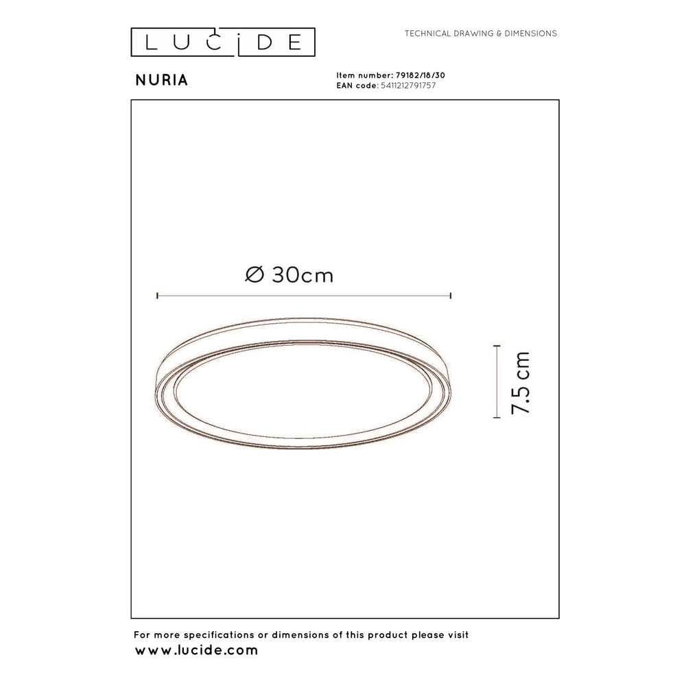 plafonniere Nuria Ø 30cm zwart Lucide 5411212791757