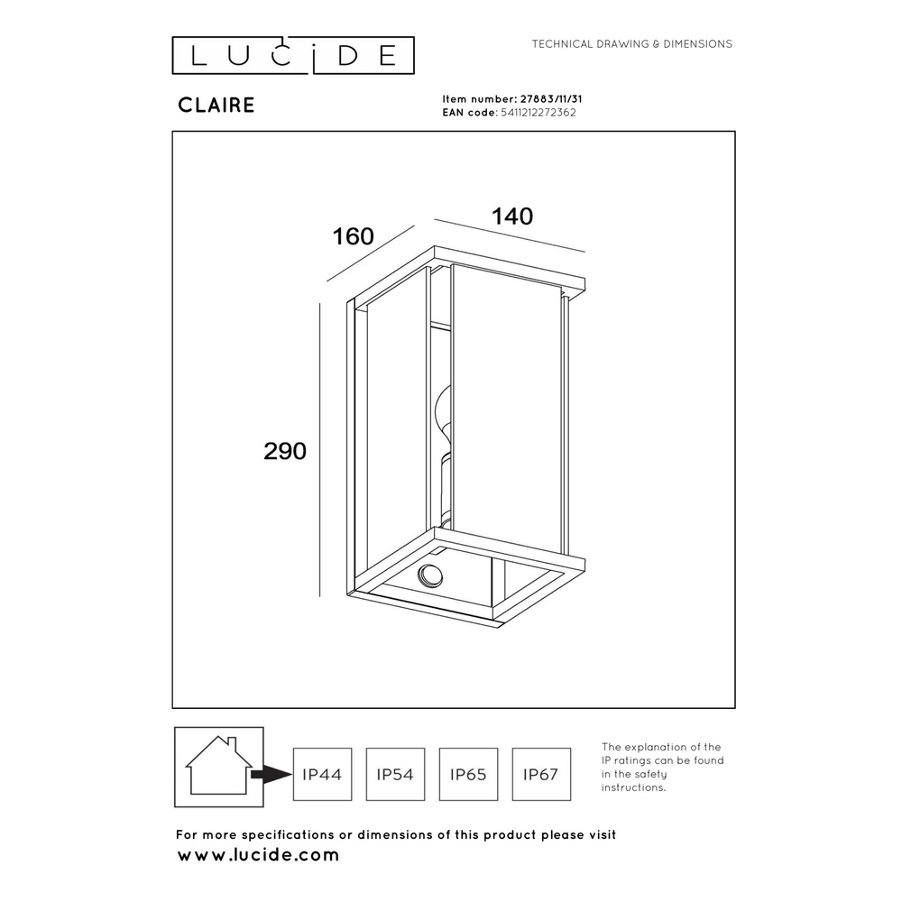 Strakke wandlamp Claire met sensor wit Lucide 5411212272362