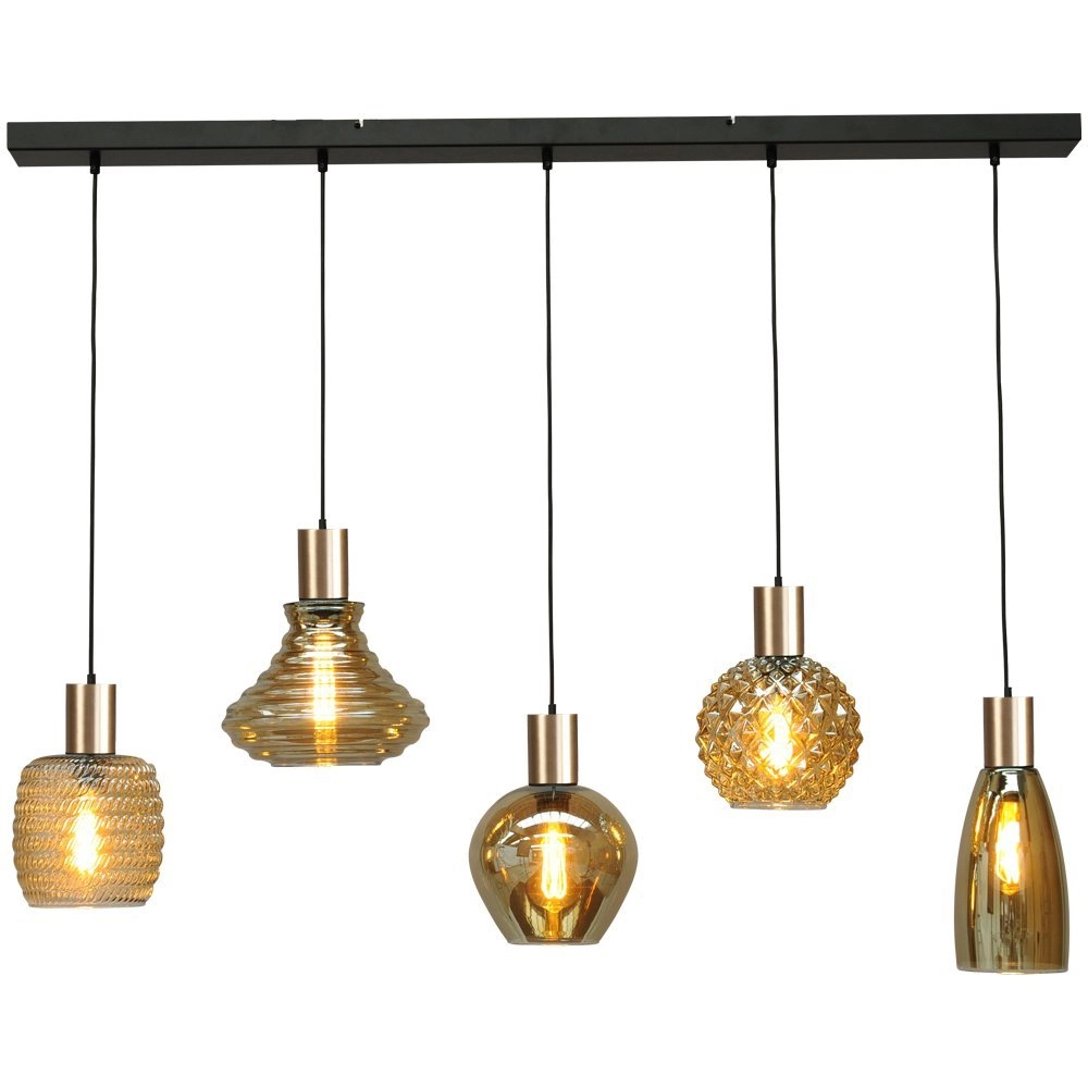 Hanglamp zwart met goud Bounty Curiosa 5-lichts
