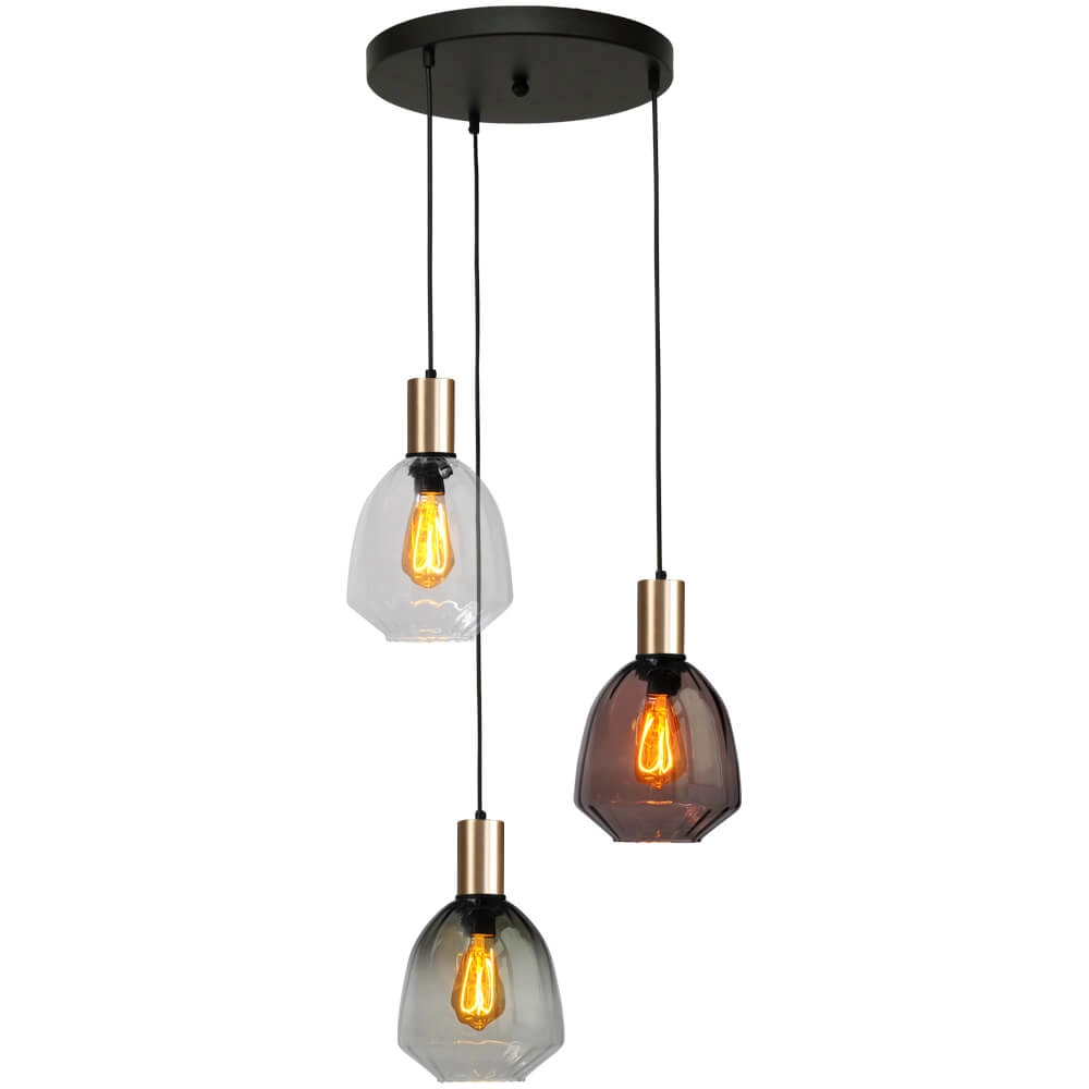 3-lichts vide hanglamp - goud - Porto met Nicolette glazen 3-lichts vide hanglamp - goud - Porto met Nicolette glazen