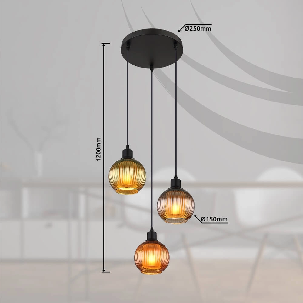 Ronde hanglamp Zumba gekleurd glas 3-lichts Ø 36cm Globo 9007371449828