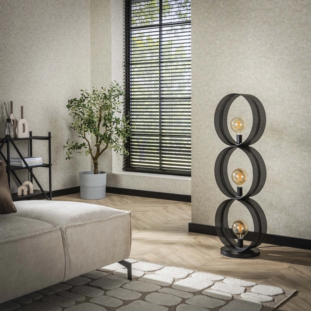 Landelijke vloerlamp Ring charcoal - 3x E27 Lyora 8716803510968