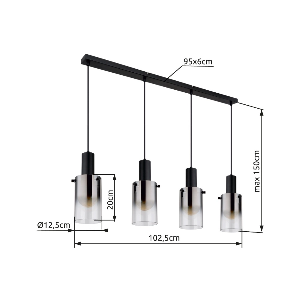 4-lichts hanglamp Florentina zwart design Globo 9007371457236