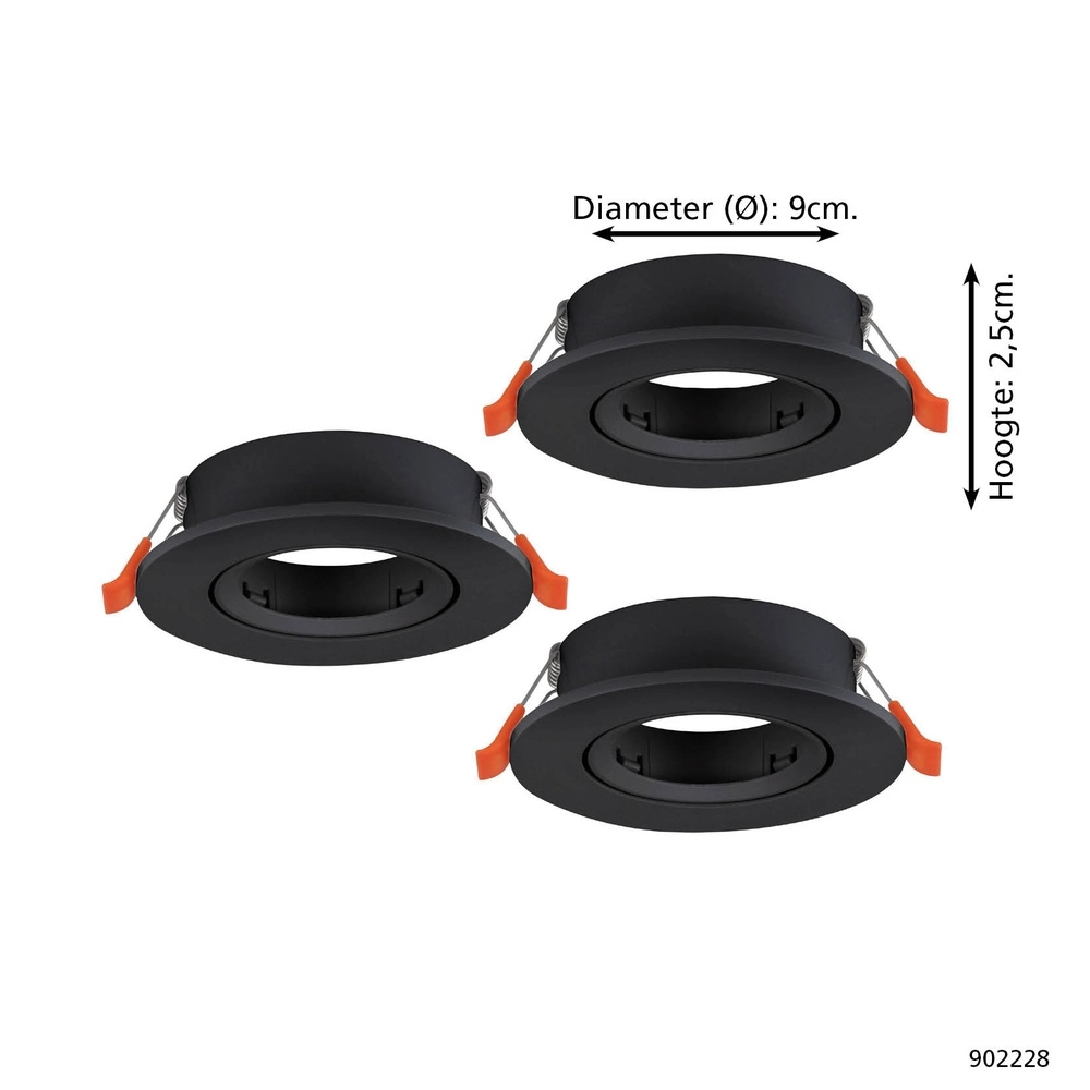 Set van 3 inbouwspots Barranco zwart Ø 9cm Eglo 9008606359103