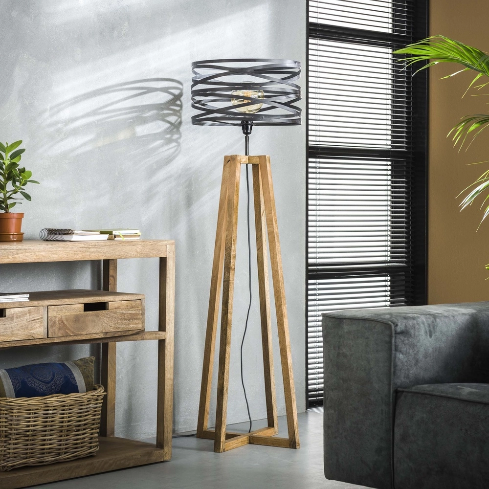 Industriële vloerlamp Twist Ø 41cm - hout met grijs Lyora 8716803511811