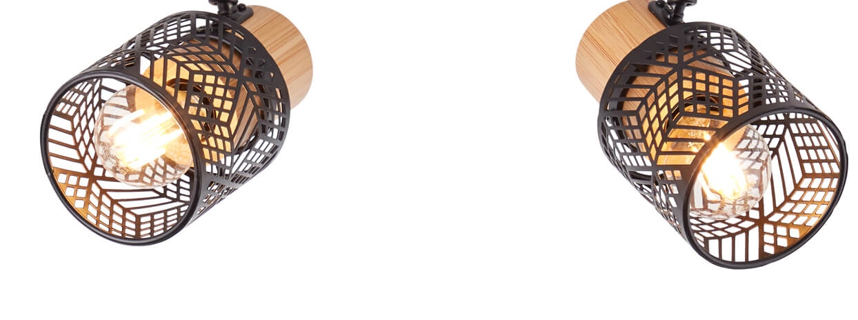 Spots Santy 4-lichts zwart met hout Brilliant 4004353391057