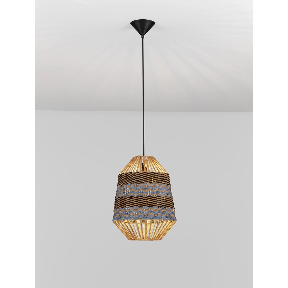 Rotan hanglamp Copos blauw met bruin Rotan hanglamp Copos blauw met bruin