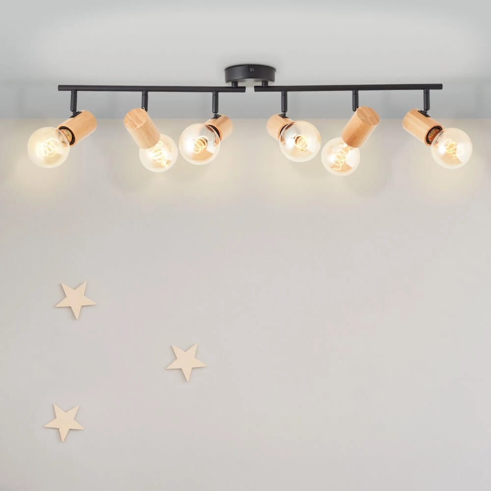 Plafondlamp Kerry 6-lichts zwart met hout Brilliant 4004353409080