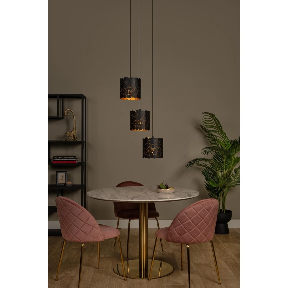 Hanglamp Almelo 3-lichts zwart met gouden binnenkant rond Lucide 5411212211880