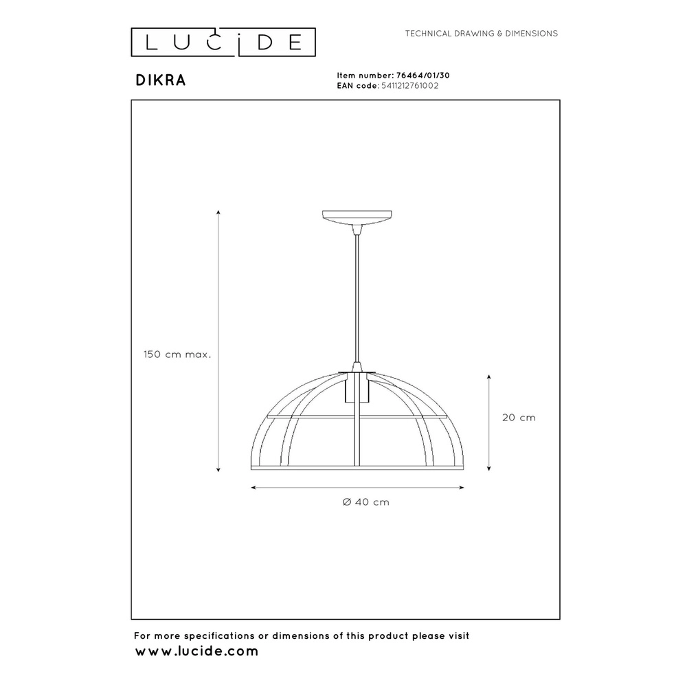 Hanglamp Dikra industrieel zwart Lucide 5411212761002