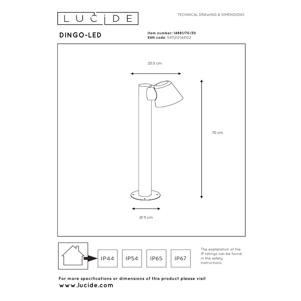 Tuinlamp Dingo-Led IP44 antraciet Lucide 5411212144102
