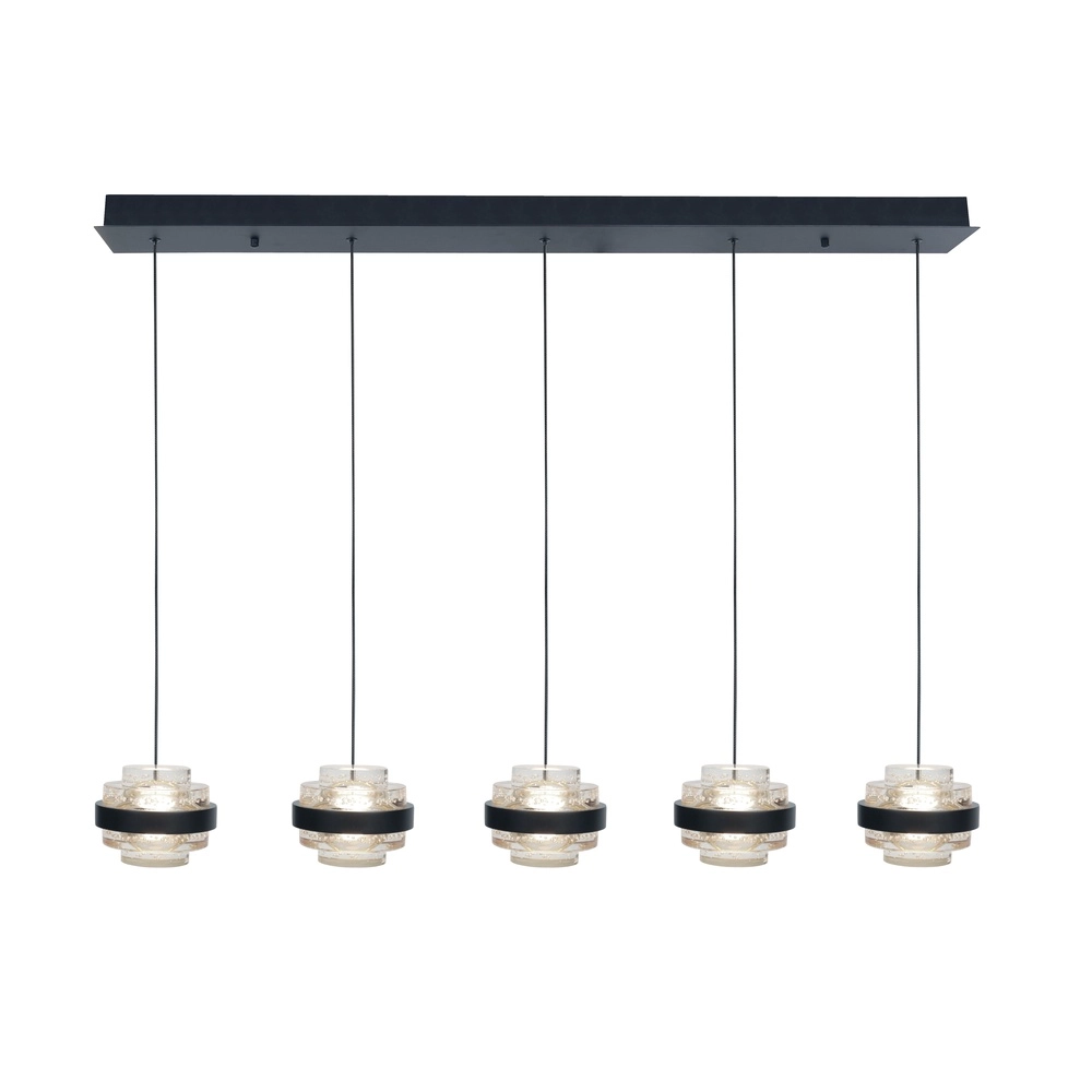 Hanglamp Dynasty zwart recht 5-lichts met helder glas