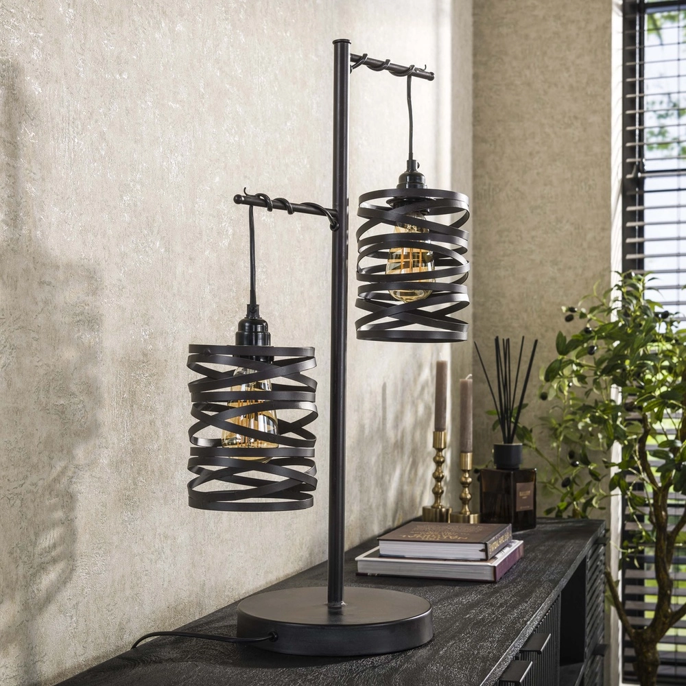 Landelijke tafellamp Spindle 2x E27 - slate grey Lyora 8716803513020