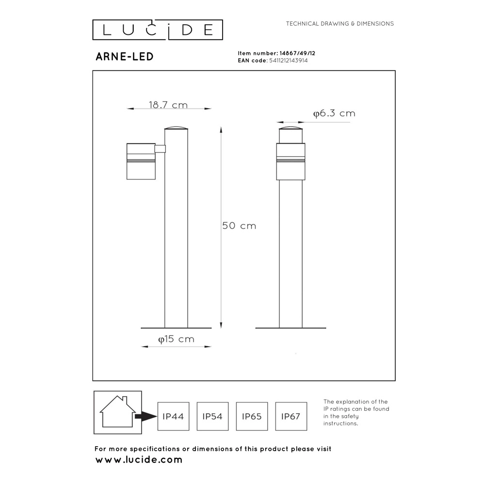 Tuinlamp Arne-Led chroom Lucide 5411212143914