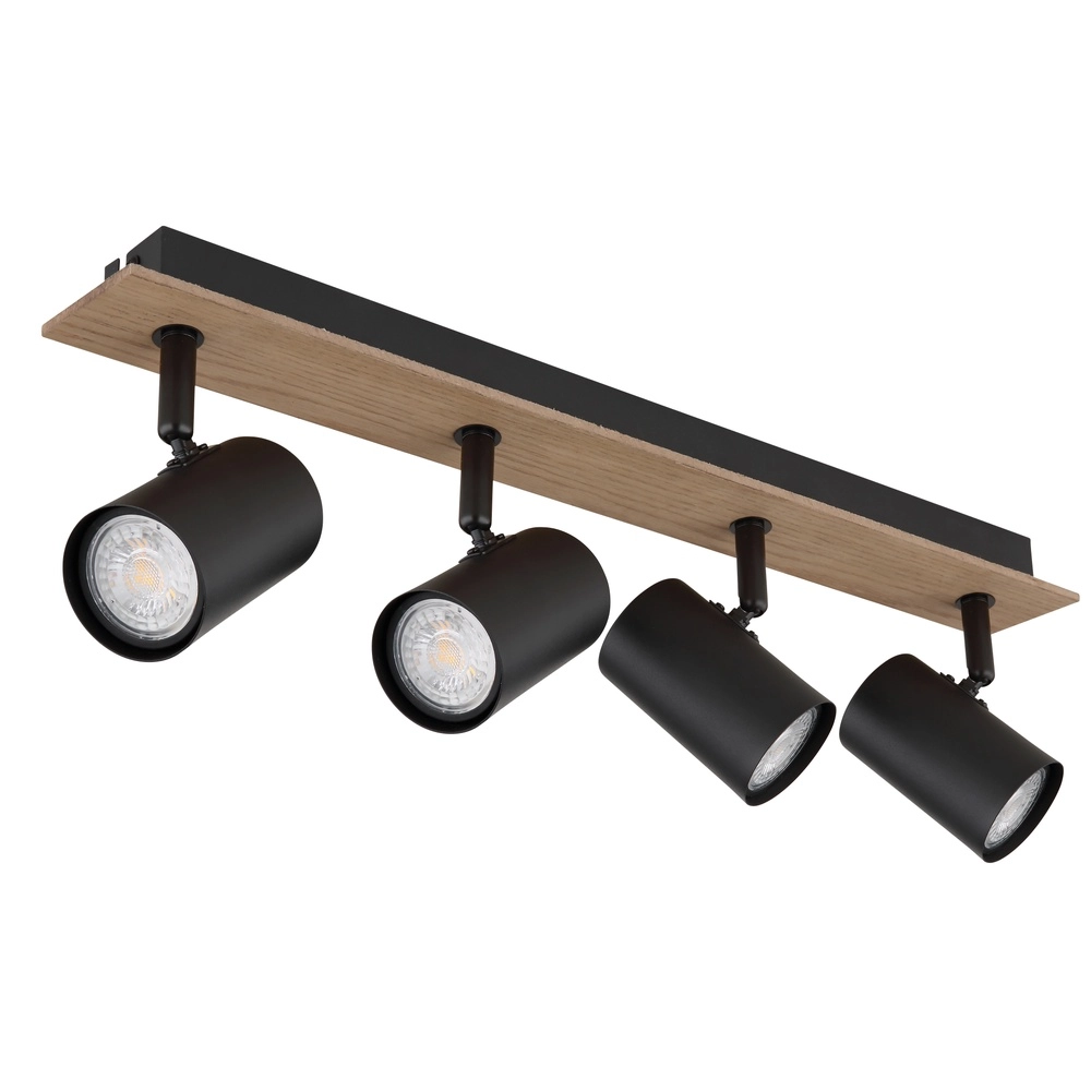 Plafondlamp Linca 4-lichts zwart met hout Globo 9007371458943