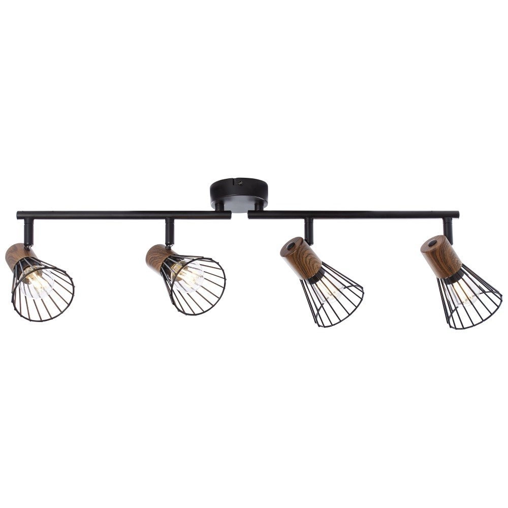 Landelijke plafondlamp Manama 4-lichts zwart met houtbruin Brilliant 4004353326547