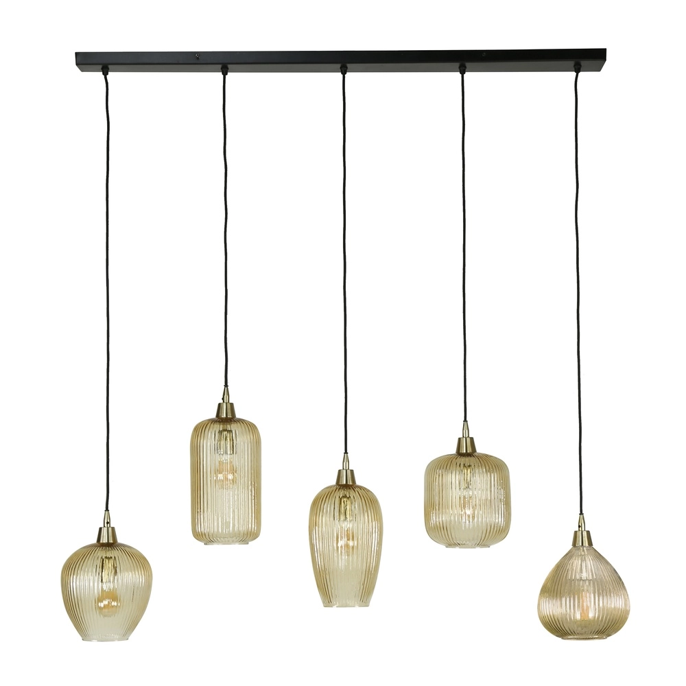 5-licht glazen hanglamp Stripe met amber glas Lyora 8716803511170