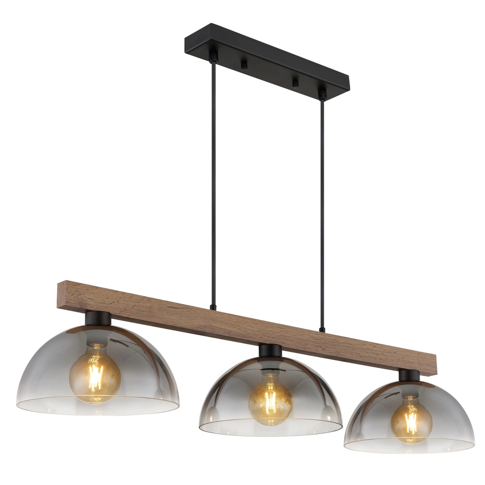 Landelijke hanglamp Romy 3-lichts zwart met hout