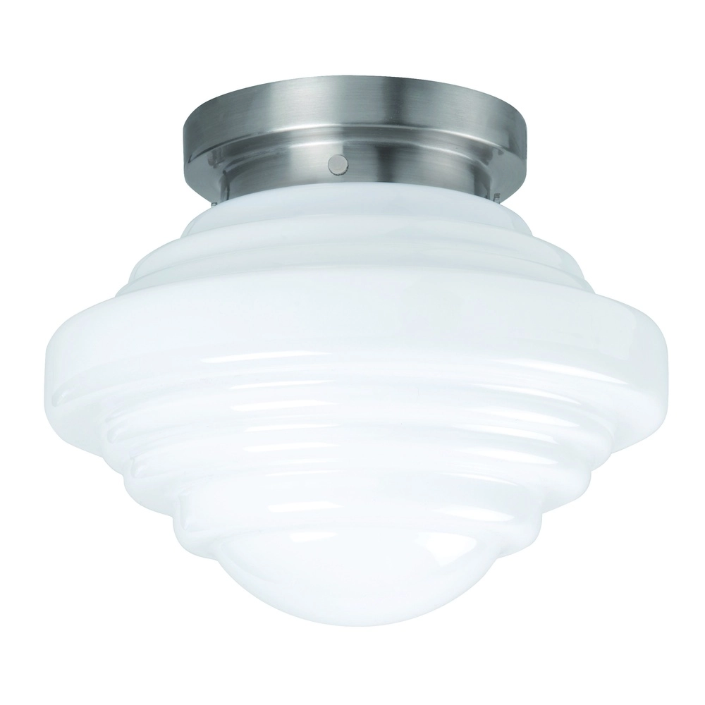 Nikkel plafondlamp York met wit glas Ø 30cm Nikkel plafondlamp York met wit glas Ø 30cm