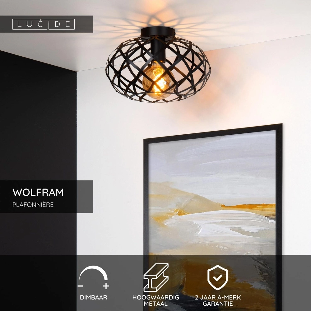 Plafondlamp Wolfram zwart Lucide 5411212211309