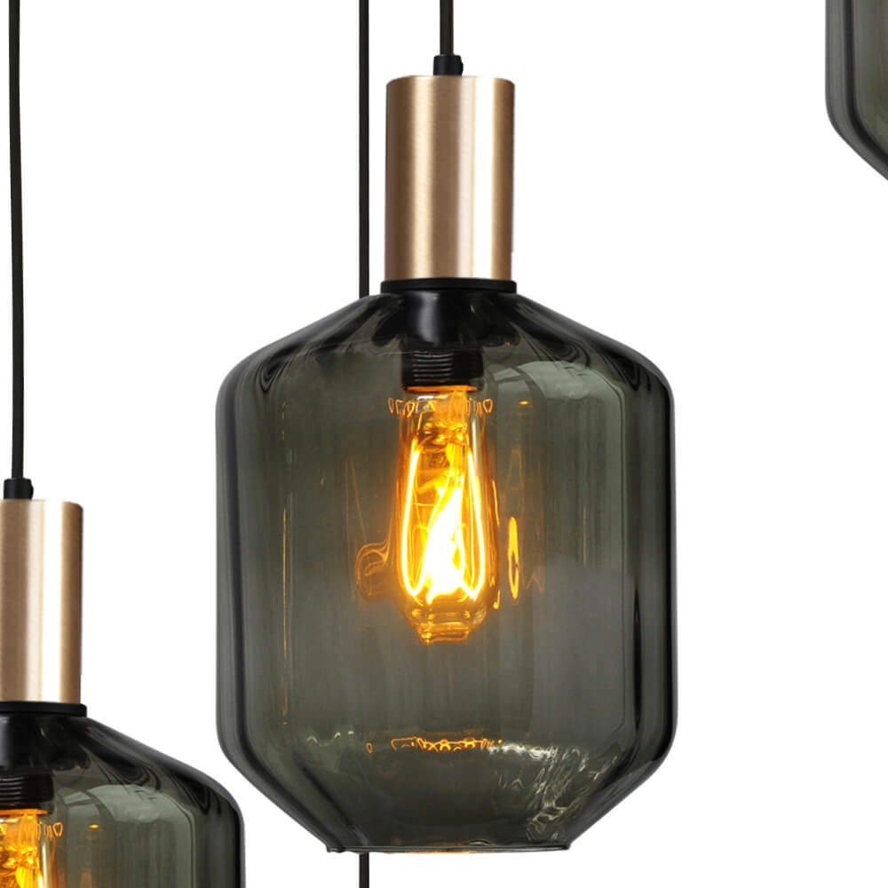 5-lichts vide hanglamp - goud - Porto met Jagger green glazen Masterlight 8718121271125