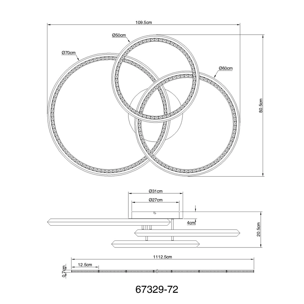 Design plafondlamp Alaina 3 ringen grijs Globo 9007371474882