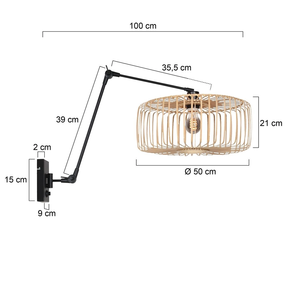 Muurlamp Prestige Chic zwart en rotan kap Steinhauer 8712746183689