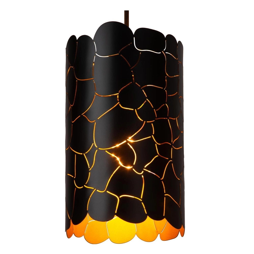Hanglamp Almelo 3-lichts zwart met gouden binnenkant Lucide 5411212211873