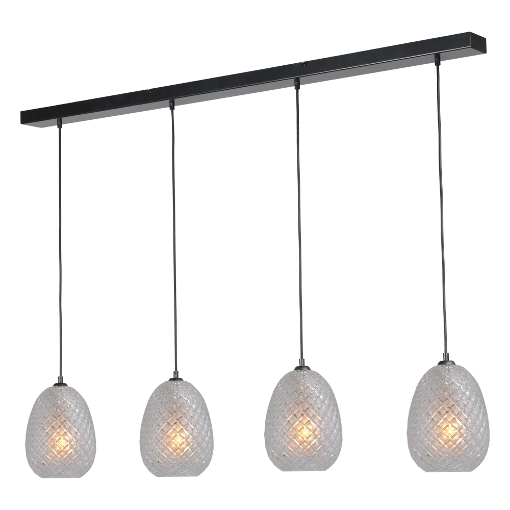 Zwarte hanglamp Pineapple 4-lichts met helderglas