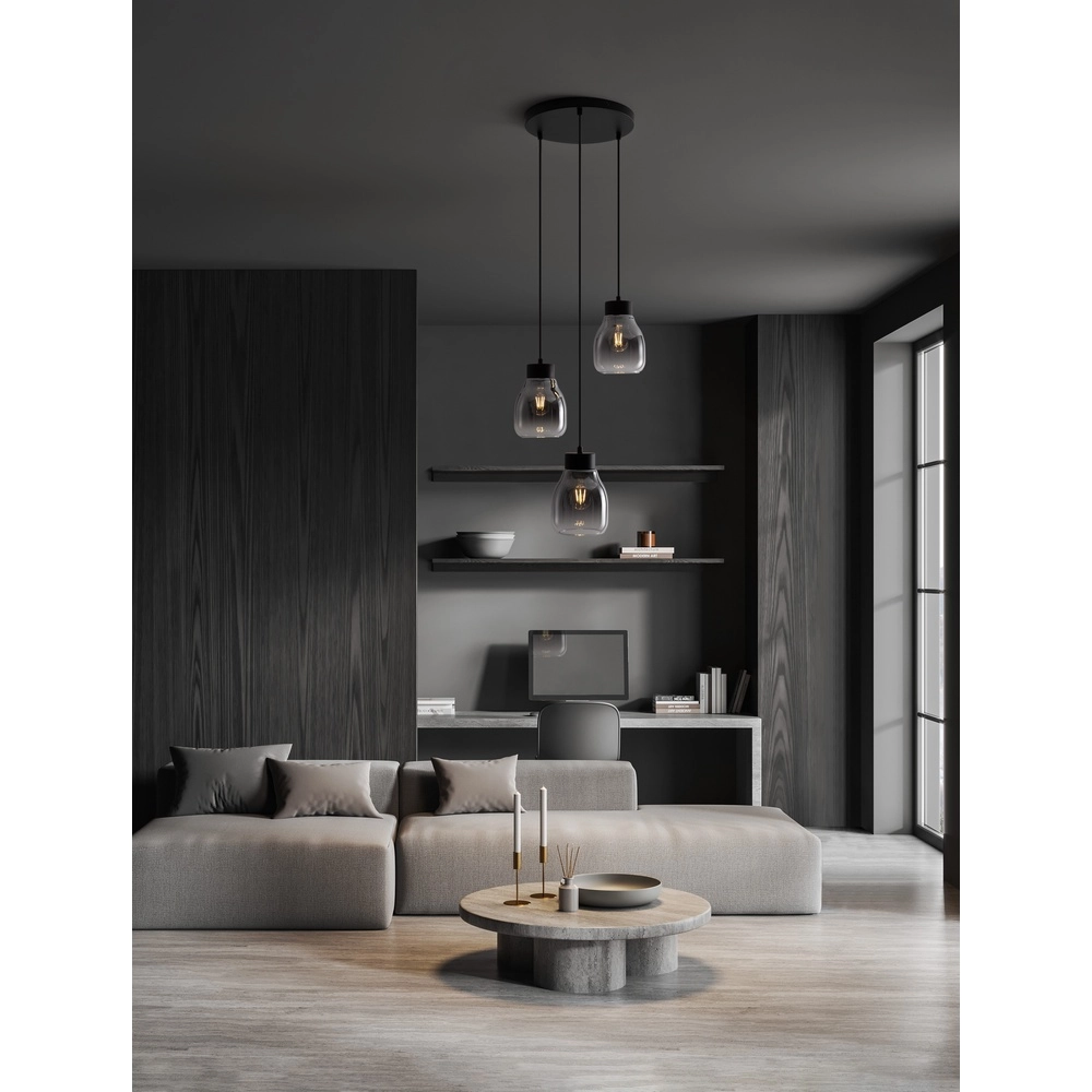 Hanglamp Blacu 3-lichts zwart rond Lyora 5212017447487