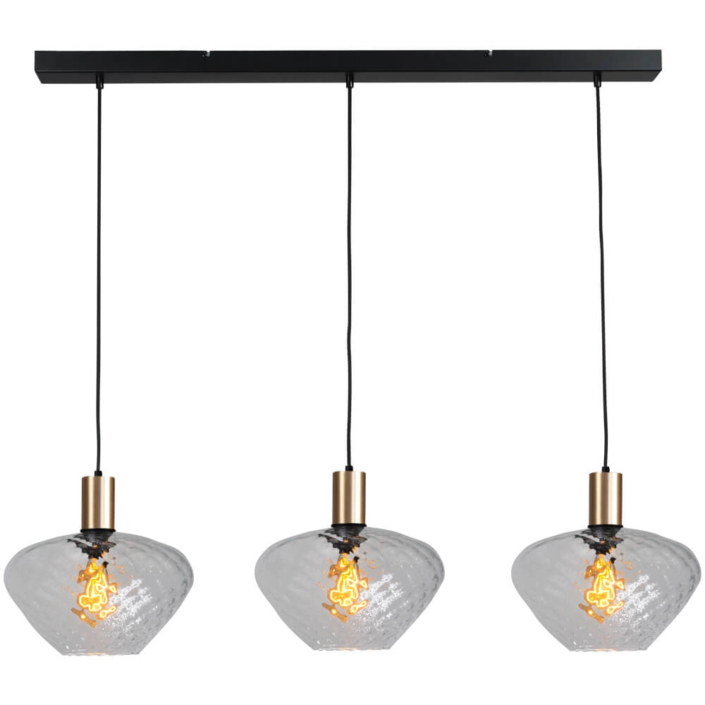 3-lichts hanglamp - goud - Porto met Blossom smoke glazen