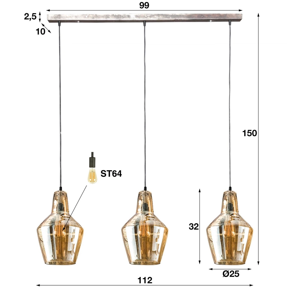Glazen hanglamp Glass amber glas met oud zilver Lyora 8716803513174